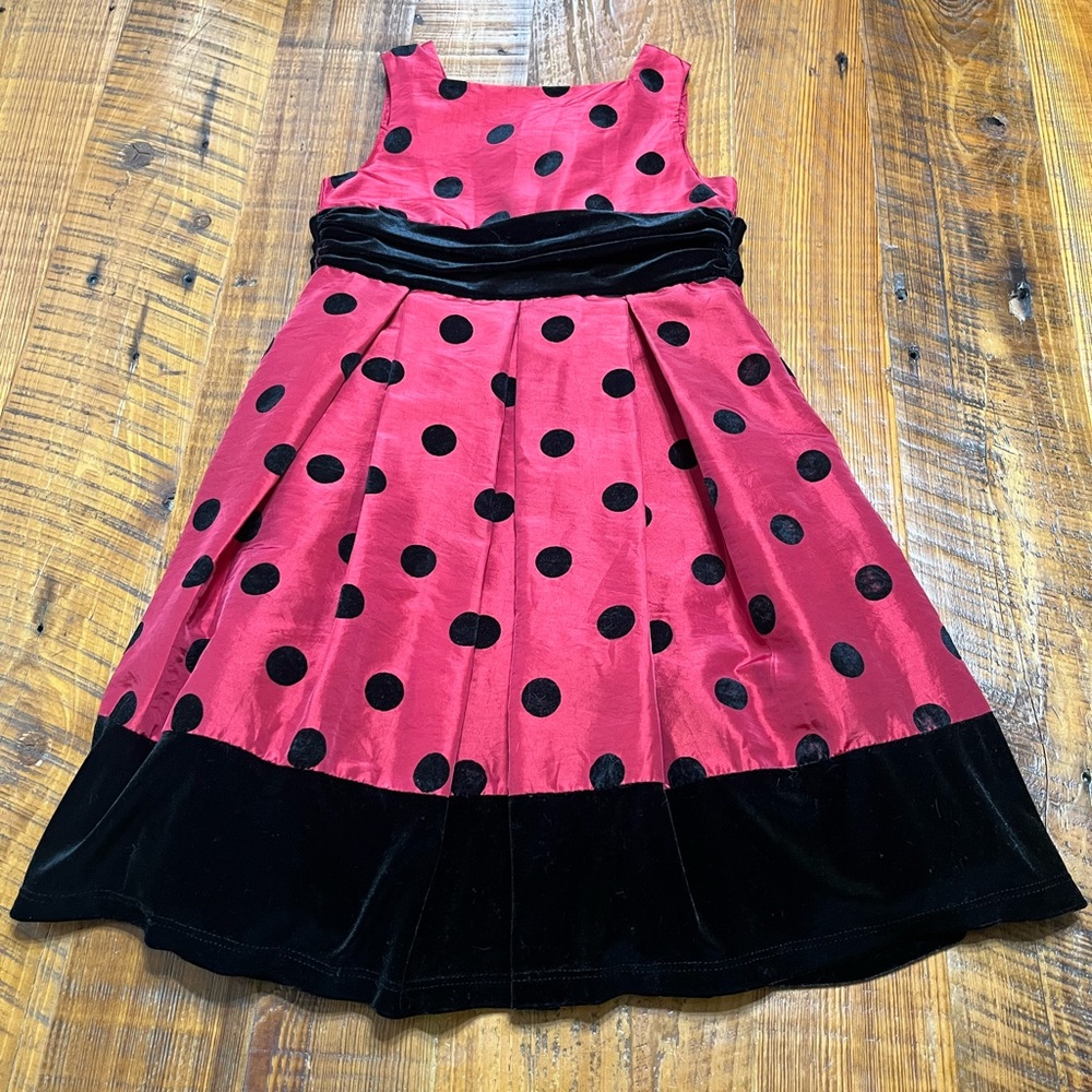 Jenny & Me Red & Black Polka Dot Satin Holiday Dress Size 7